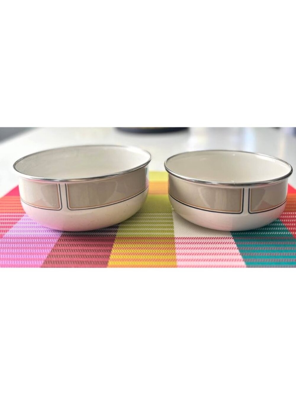 Vintage Kobe Kitchen Enamelware Serving Bowls (set of 2). Japan